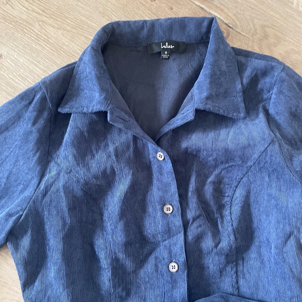 Navy Blue Button-Up Dress with Belt - Picture 2 of 2